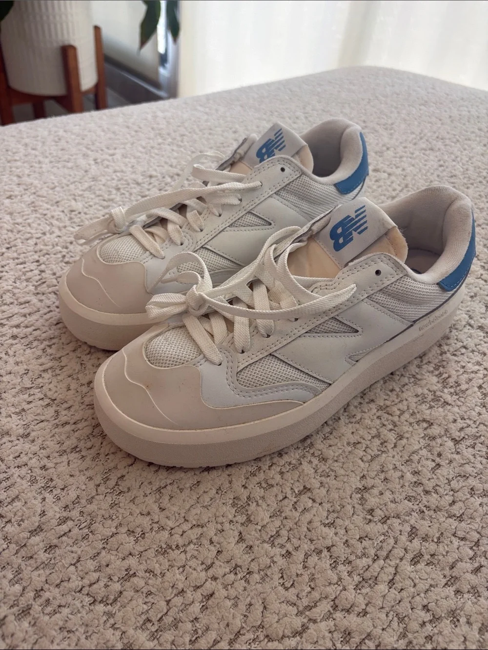New Balance CT302 White Sneakers with Blue Logo Accents